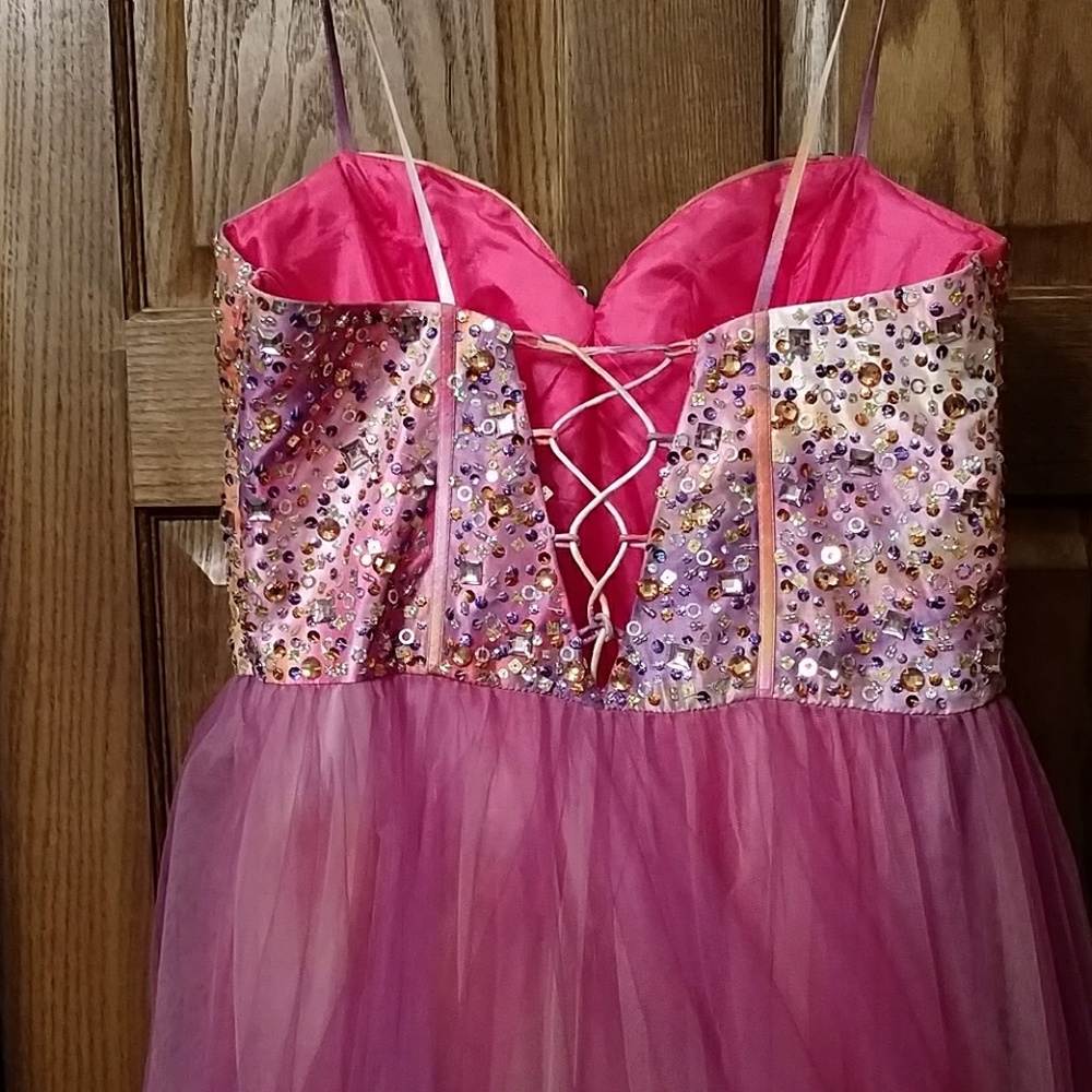 Jeweled Bodice Pastel Prom Dress with Corset Back - Picture 3 of 7